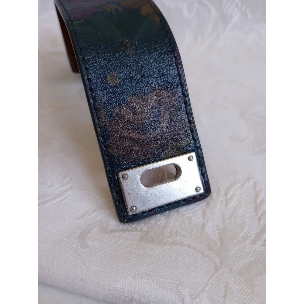 Patricia Nash Dark Magenta Forest Botanical Flowers Leather Strap Bracelet 8in